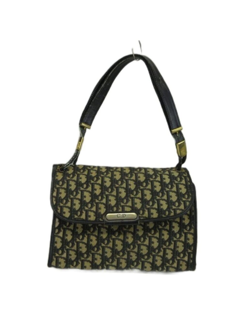 Dior Vintage Handbag Canvas Leather Trotter Pattern All Over Print Logo Plate